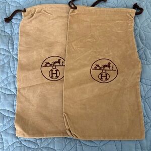 Hermès Tan Dust Bags- set of 2. Suede.